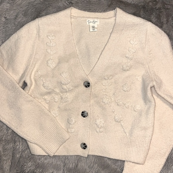 Cream V neck Cardigan - Picture 2 of 8
